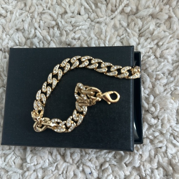 Nwot Kenneth Jay Lane Wide Gold/Crystal Curb Link Chain Bracelet - Picture 4 of 4